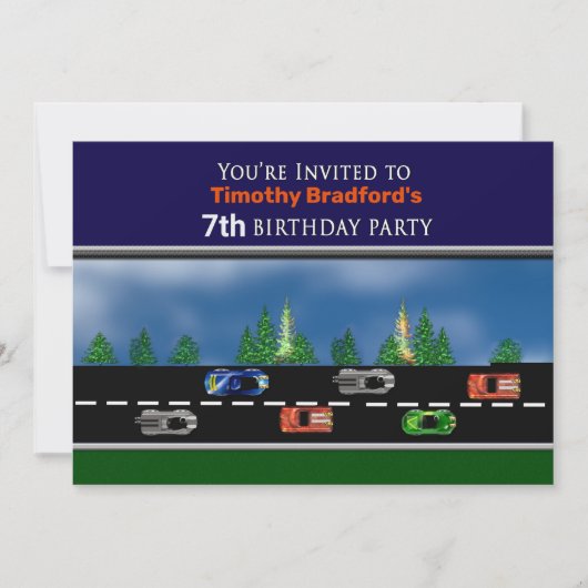 Invitation Voitures de course, Anniversaire, Insérer Nom et â (Devant)