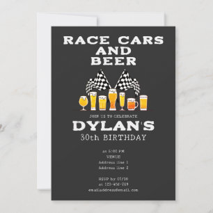 Invitation Voitures de course et bières À damiers Drapeau Jou
