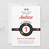 Invitation Voitures de course Garçons 1er anniversaire Invita (Devant)