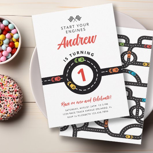 Invitation Voitures de course Garçons 1er anniversaire Invita