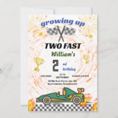 Invitation Voitures de garçon vertes Race Car deux jeûnes 2e  (Devant)