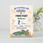 Invitation Voitures de garçon vertes Race Car deux jeûnes 2e  (Debout devant)
