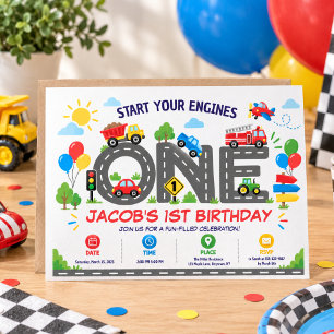 Invitation Voitures de transport mignonnes 1er anniversaire