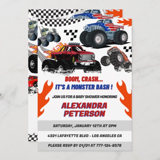 Invitation Voitures et camions baby shower Photo Bash (Devant / Derrière)