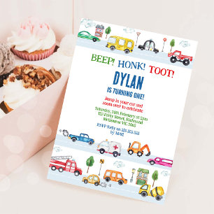 Invitation Voitures et Camions de Ville de Transport Annivers