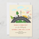 Invitation Voitures et véhicules sur la route garçon annivers (Devant)