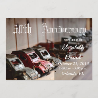 Invitation Voitures Rouges Vintage 50e Anniversaire