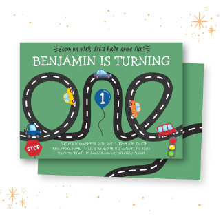 Invitation Voitures sur les routes 1er anniversaire Invitatio