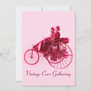 Invitation VOITURES ViNTAGE RECUEILLANT rouge fuchsia rose