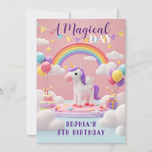 Invitation Vol avec Unicorn - Anniversaire (Devant)