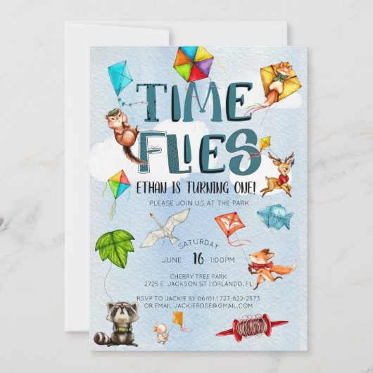 Invitation Vol de temps | Kite Thème 1er anniversaire (Devant)