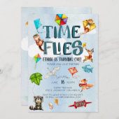 Invitation Vol de temps | Kite Thème 1er anniversaire (Devant / Derrière)