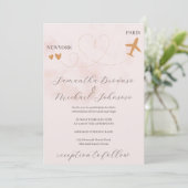 Invitation Vol plan de destination à l'étranger Rose mariage (Debout devant)