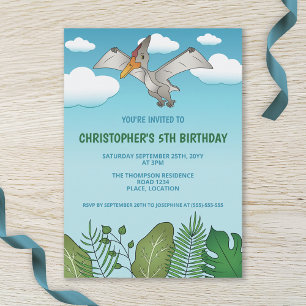 Invitation Vol Pteranodon Dinosaur Ciel bleu fête d'anniversa