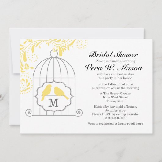 Invitation Volière Jaune Avec Inséparables Fête des mariées I (Devant)