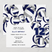 Invitation volley-ball gris bleu garçons filles fête d'annive (Devant / Derrière)