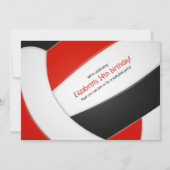 Invitation volley-ball noir rouge filles garçons fête d'anniv (Devant)