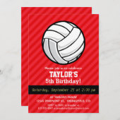 Invitation Volley-ball; rayures rouges écarlates (Devant / Derrière)