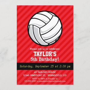 Invitation Volley-ball; rayures rouges écarlates