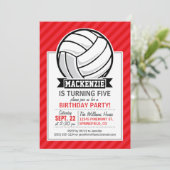 Invitation Volley-ball sur bandes diagonales rouges (Debout devant)