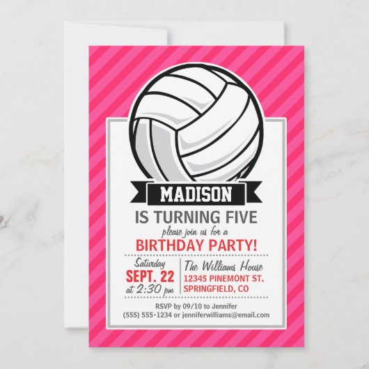Invitation Volley-ball sur Neon Pink Stripes (Devant)