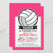 Invitation Volley-ball sur Neon Pink Stripes (Devant / Derrière)