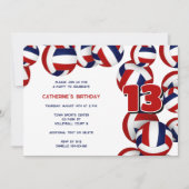 Invitation volley bleu rouge filles garçons fête d'anniversai (Devant)