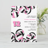 Invitation volley noir rose filles anniversaire (Debout devant)