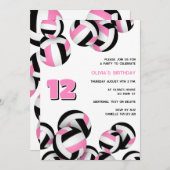 Invitation volley noir rose filles anniversaire (Devant / Derrière)