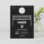 Invitation Volleyball Ball & Net Black Anniversaire Party (Debout devant)