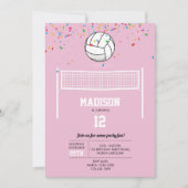 Invitation Volleyball Ball & Net Rose Girl Anniversaire (Devant)