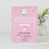 Invitation Volleyball Ball & Net Rose Girl Anniversaire (Debout devant)