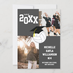 Invitation Volleyball Graduation Sports Grey Announcement