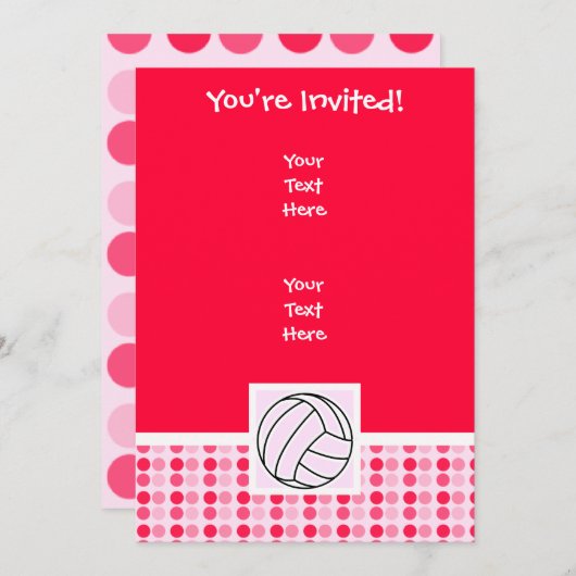 Invitation Volleyball rose mignon (Devant / Derrière)