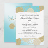 Invitation Volleyball Sports Bat mitzvah Bleu et Or (Devant / Derrière)