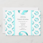 Invitation volleyballs turquoise motif filles anniversaire (Devant)