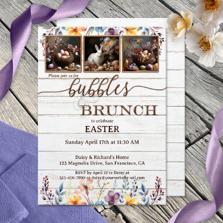 Invitation Vos Photos Rustiques Bubbles de Pâques et Brunch