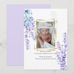 Invitation Votre Bébé Photo Aquarelle Lavande - Dusty Blue