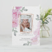 Invitation Votre bébé Photo Romantique Peonies Roses Papier d (Debout devant)