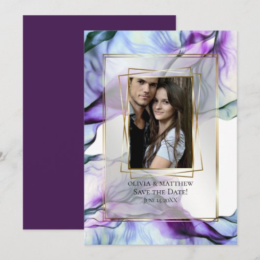 Invitation Votre cadre photo Abstraite de prune Abstraite (Devant / Derrière)