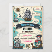 Invitation Votre Cool Enfants Drapeau Bateau Pirate 1er anniv (Devant)