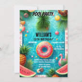 Invitation votre garçon water blue Cool Pool Party 13e annive (Devant)