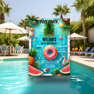 Invitation votre garçon water blue Cool Pool Party 13e annive
