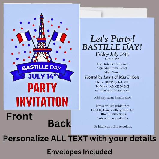 Invitation Votre nom Fête du 14 juillet Bastille Day