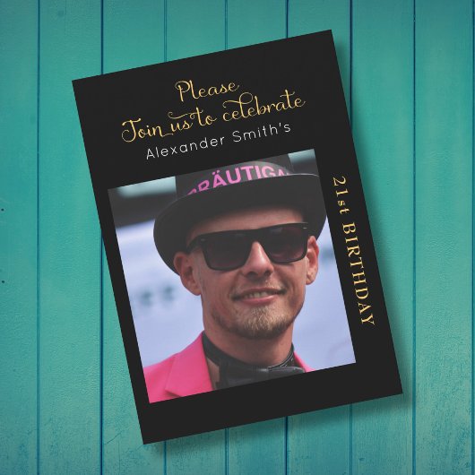 Invitation Votre Photo 21e Anniversaire Noir Et Or