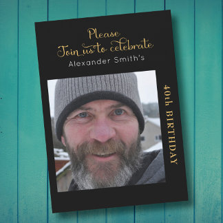 Invitation Votre photo 40e anniversaire Noir et or