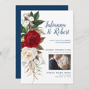 Invitation Votre photo Aquarelle Florale Marine Bourgogne