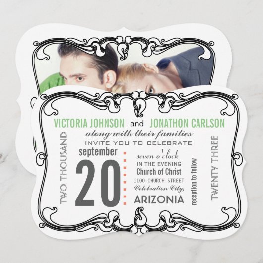 Invitation Votre photo Art Déco Mariage rétro (Devant / Derrière)