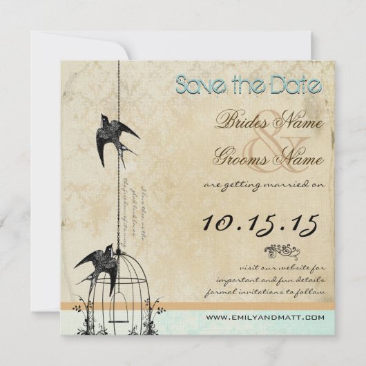 Invitation Votre Photo Cage à Oiseaux en Damas Mariage Save t (Devant)