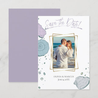 Invitation Votre photo Coquillages modernes Lilac Dusty Blue